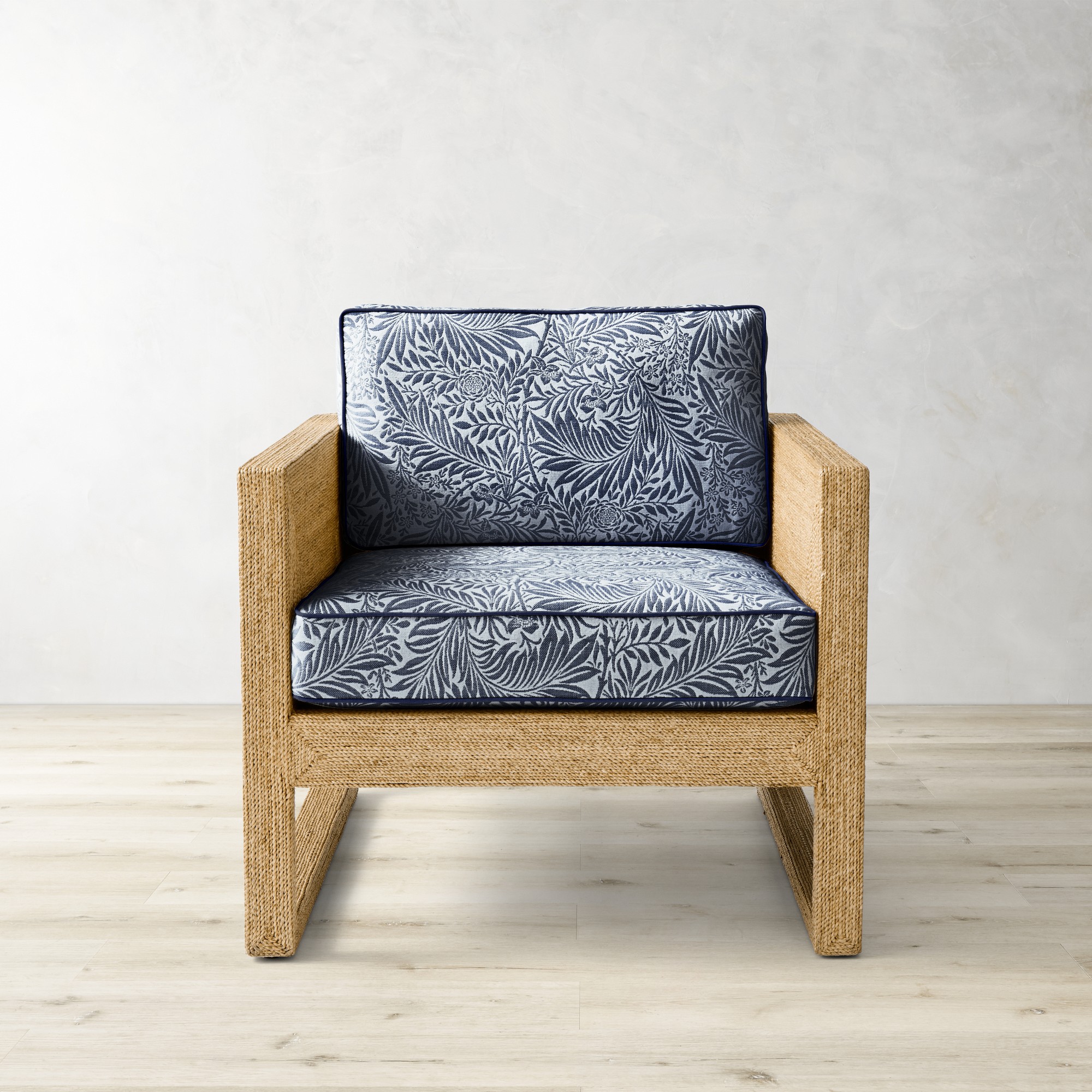 Morris & Co., Larkspur Blue with Navy Piping