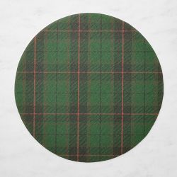 Chilewich Basketweave Round Tartan Placemats, Set of 4, Green
