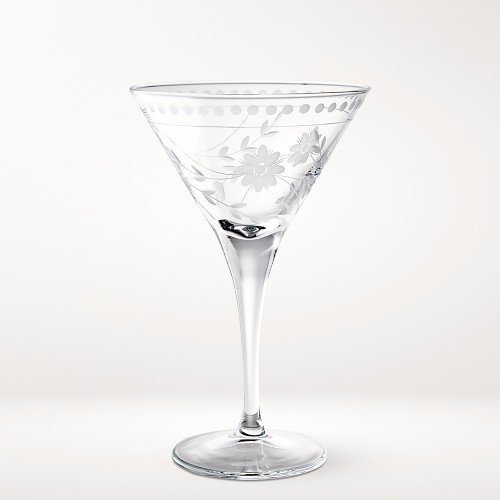 Vintage Etched Martini Glasses, Set of 4, Clear