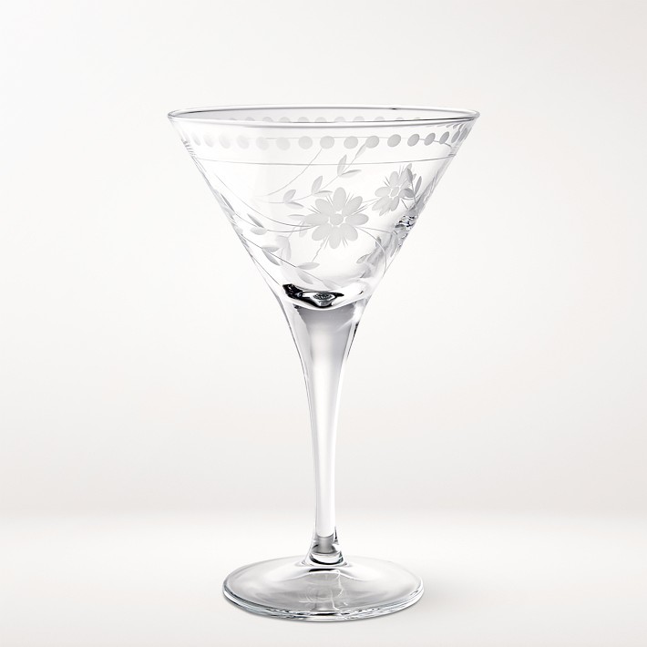 Vintage Etched Martini Glasses - Set of 4 | Cocktail Glasses