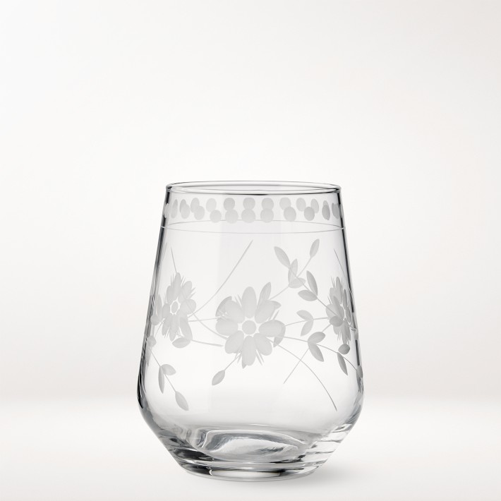 OPEN BOX: Vintage Etched Stemless Wine Glasses, Set of 4 | Williams Sonoma
