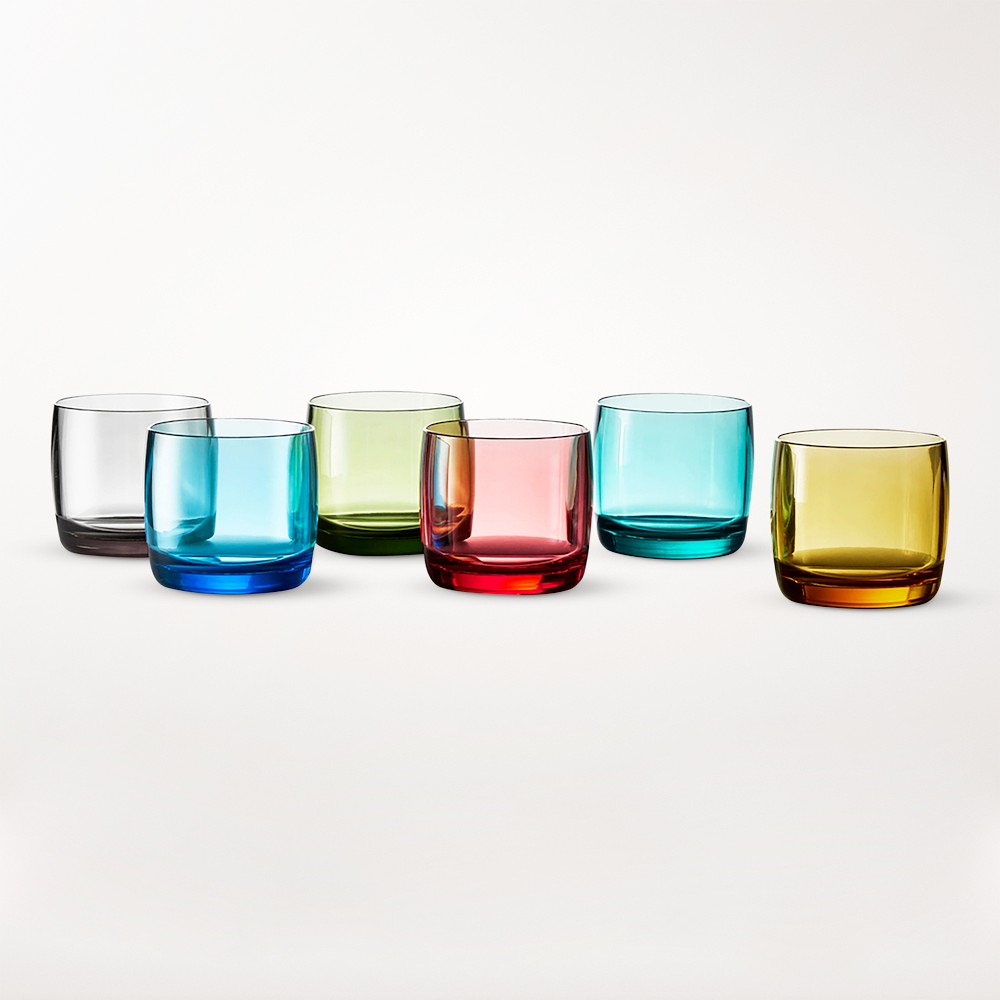 DuraClear® Tritan Outdoor Multicolored Double Old-Fashioned Glasses, Set of 6 - Multicolored, Set of 6