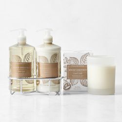 Williams Sonoma Spiced Chestnut Hand Soap, Hand Lotion and Candle 4-Piece Set, Classic, Stainless