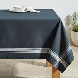 Navy Oilcloth Outdoor Tablecloth, 70" X 108", With Umbrella Hole