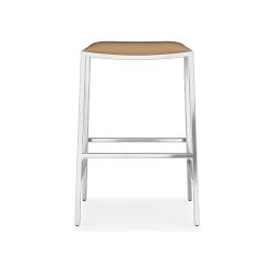 OPEN BOX: Dessau Upholstered Backless Counter Stool, Leather, Taupe, Polished Nickel