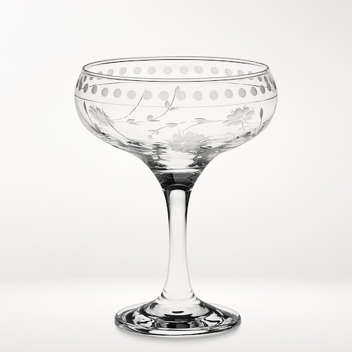 Vintage Etched Coupe Glasses, Set of 4, Clear