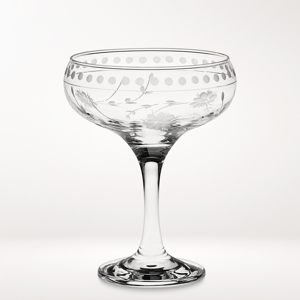 Vintage Etched Coupe Glasses - Set of 4, Clear