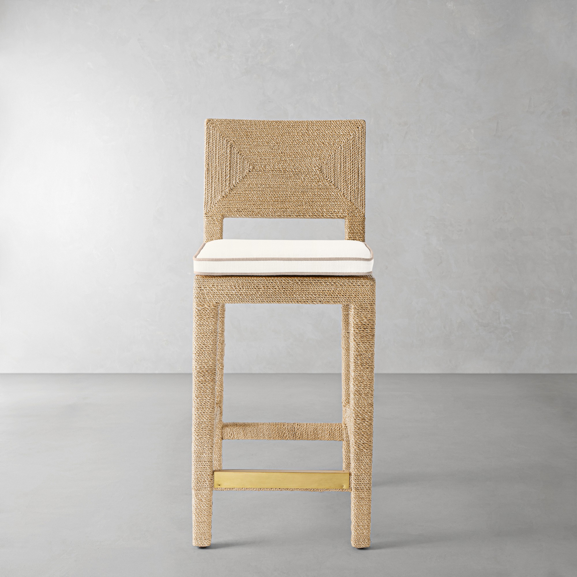Sunbrella Performance Canvas, White with Flax Piping
