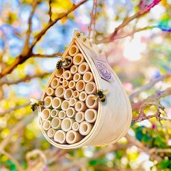 Pollination Palace Eco-Friendly Handmade Natural Wood Outdoor Hanging Habitat, Bee House