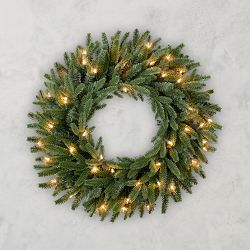 OPEN BOX:Balsam Hill Fraser Fir Wreath, 26", LED Clear Battery Operated, Set of 2