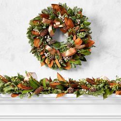 Copper Ribbon Live Wreath &amp; Garland