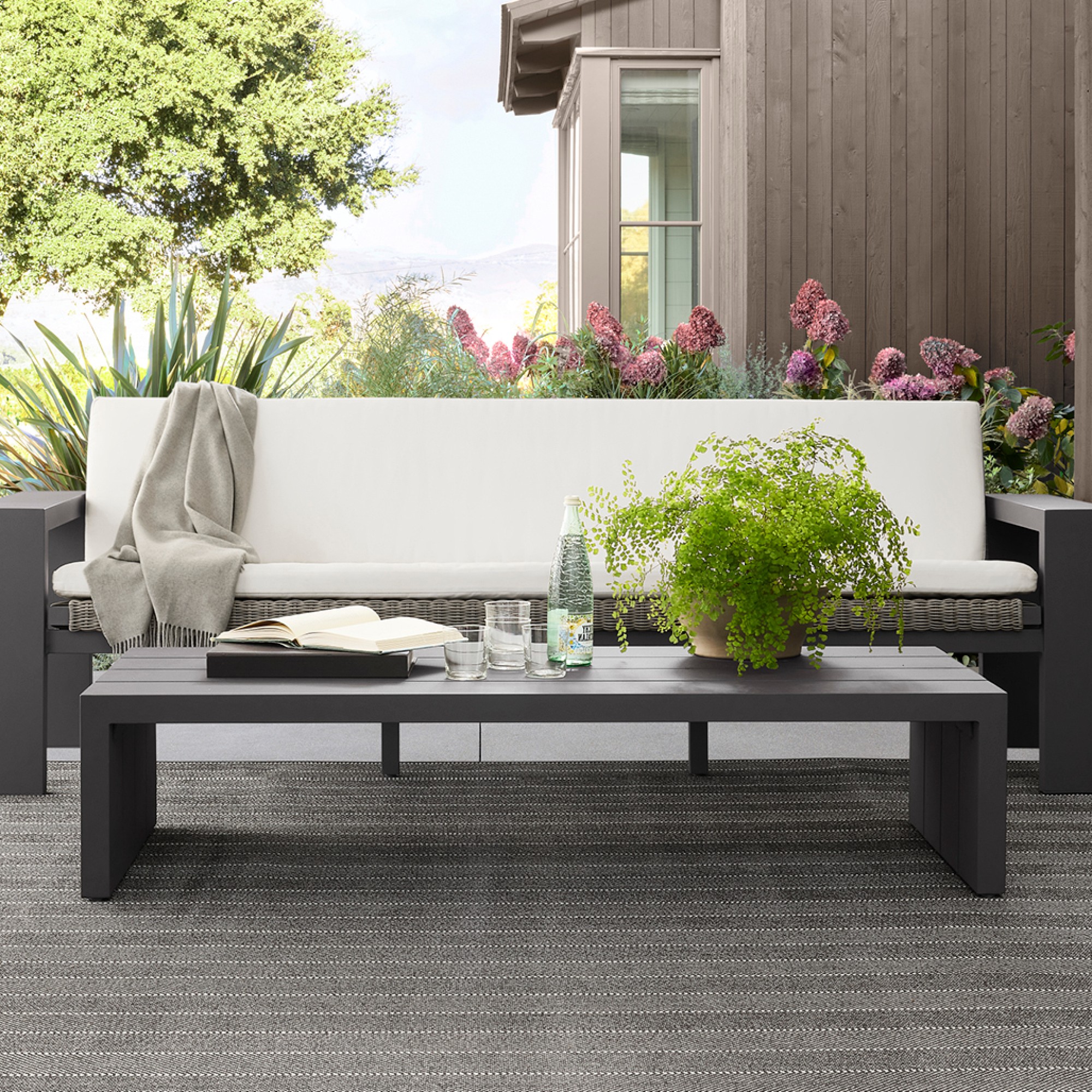 Larnaca Outdoor Slate Grey Metal Coffee Table (63″) Sansujyuku sansujyuku.com