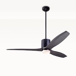 LeatherLuxe Ceiling Fan, Dark Bronze Finish, Black Leather, 54" Ebony Blades, 17W LED, Wall & Remote Control Combo