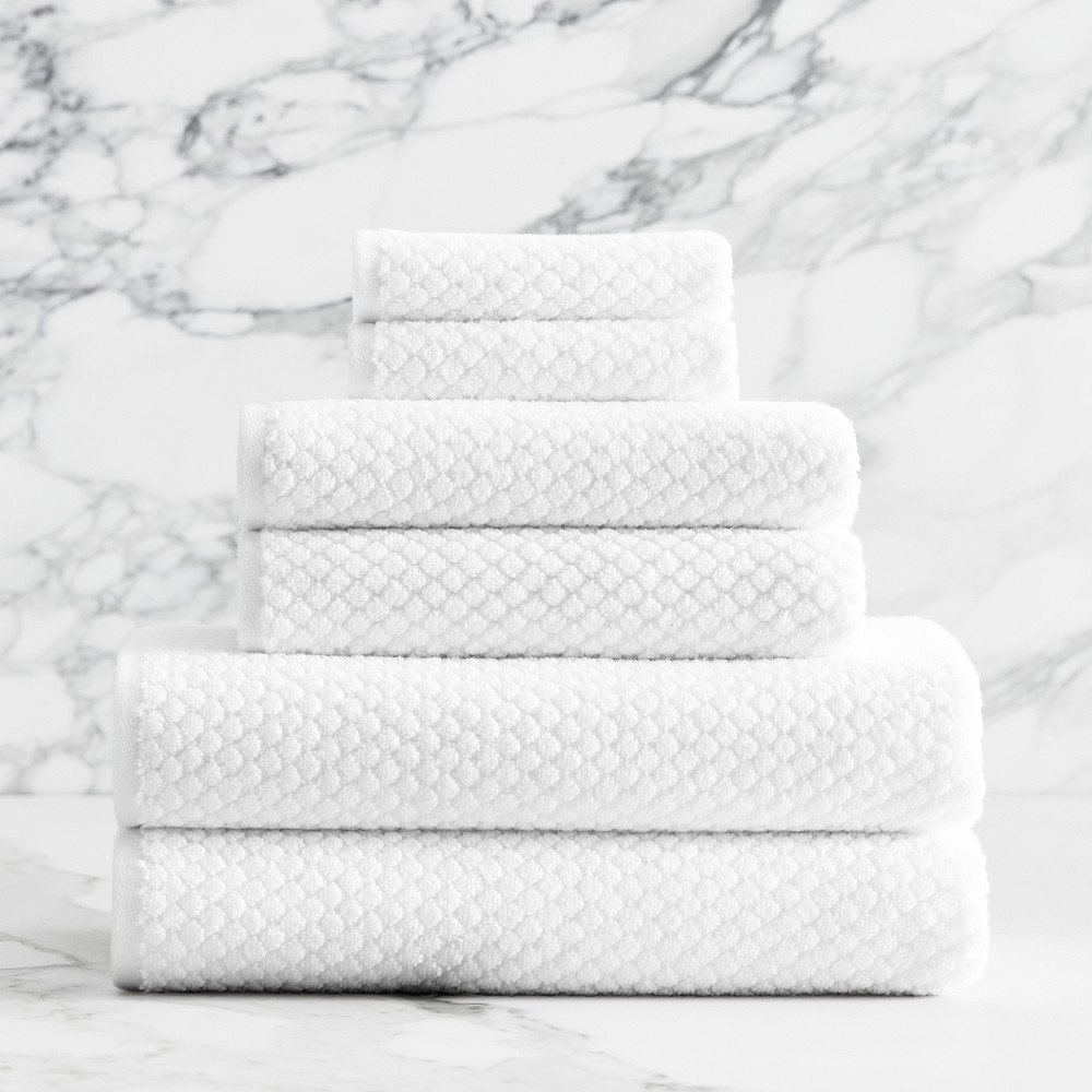 Textured Towels - Set of 6, White