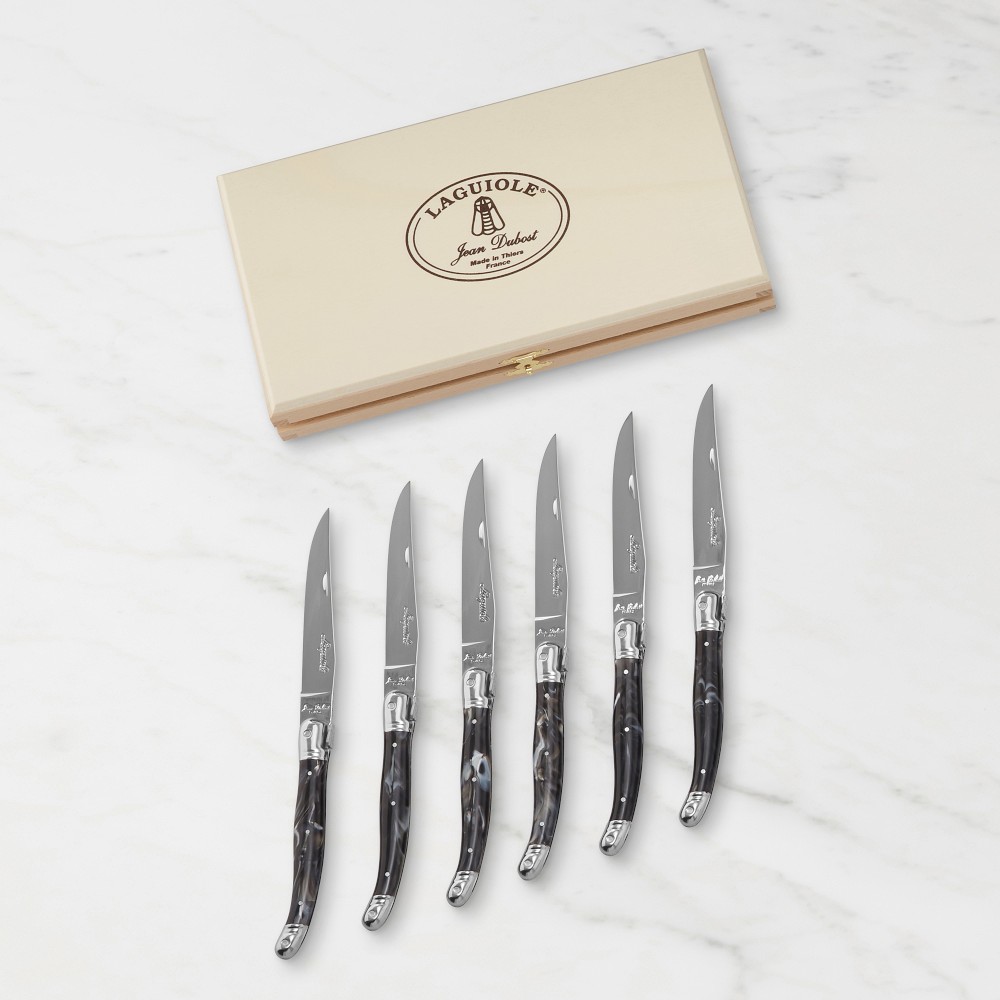 Jean Dubost Laguiole Black Faux Horn Steak Knives, Set of 6 - Set of 6