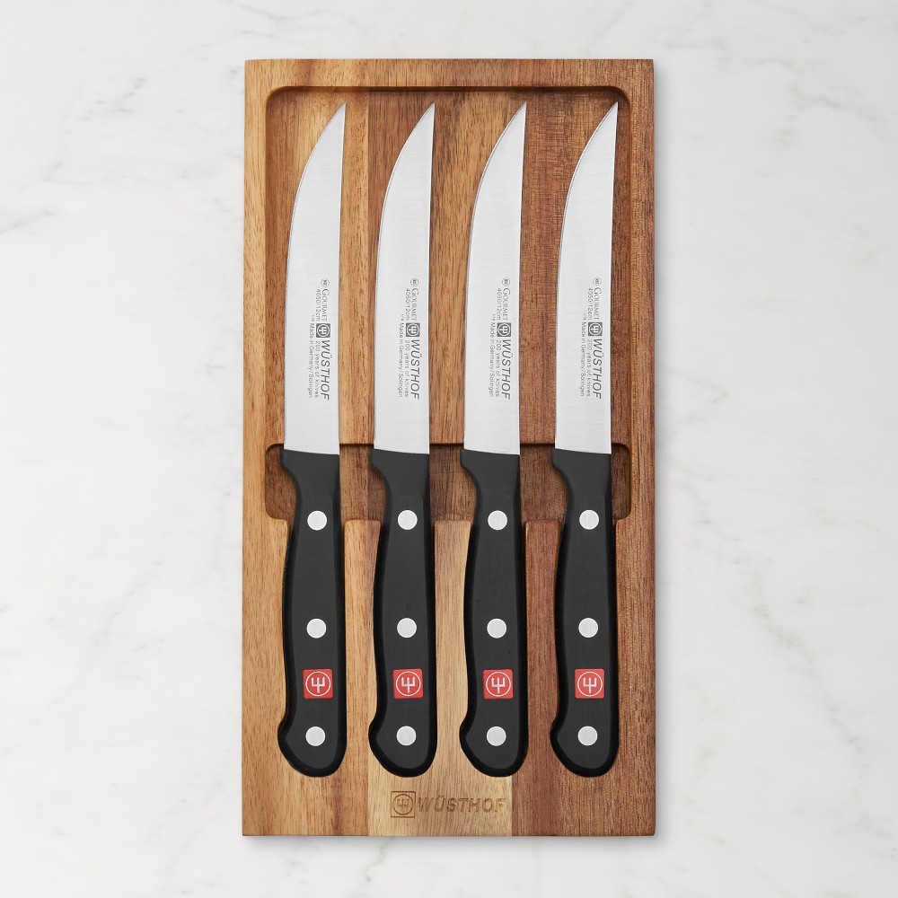 WÜSTHOF Gourmet Steak Knives in Acacia Tray, Set of 4
