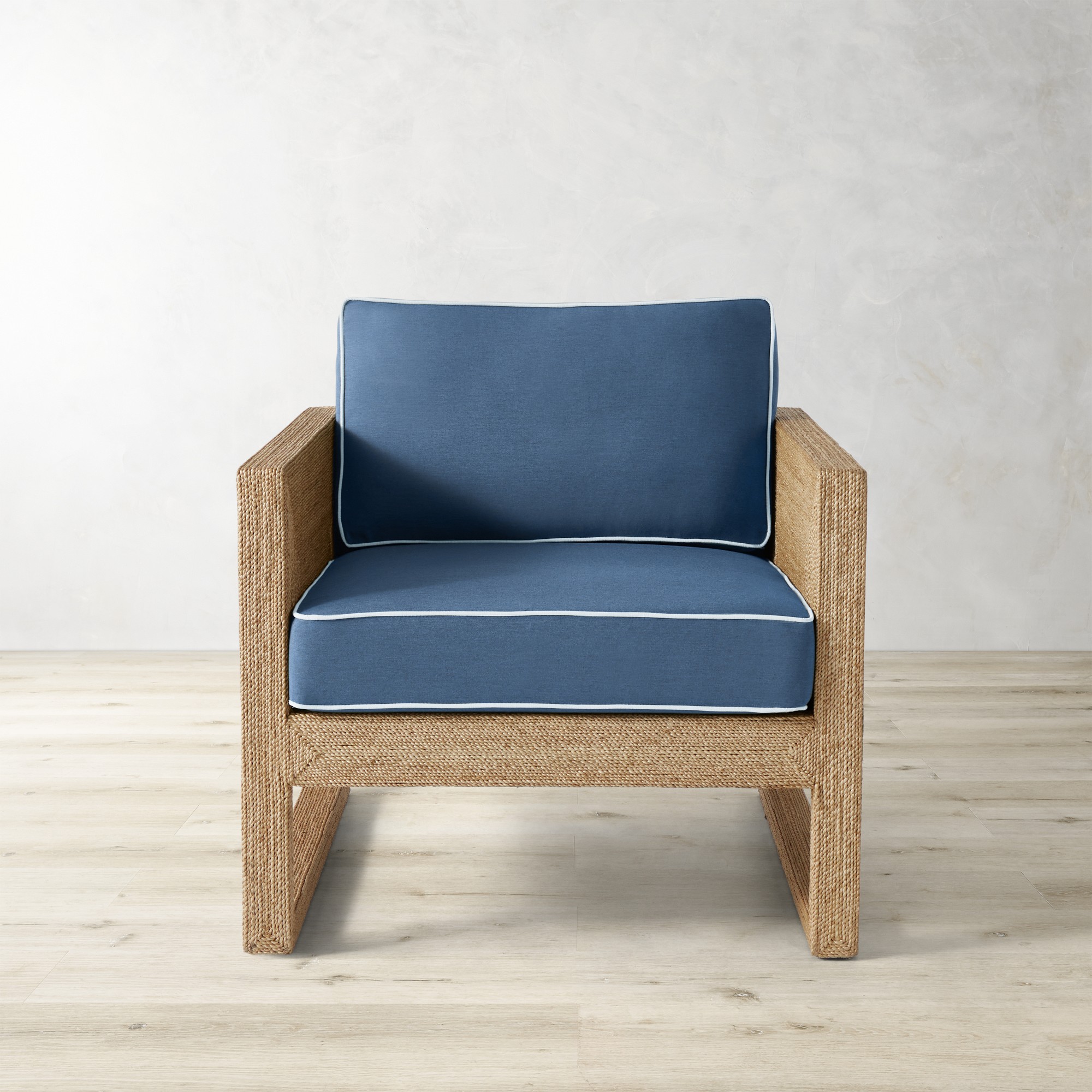 Sunbrella Performance Canvas, Denim Blue with Light Blue Piping