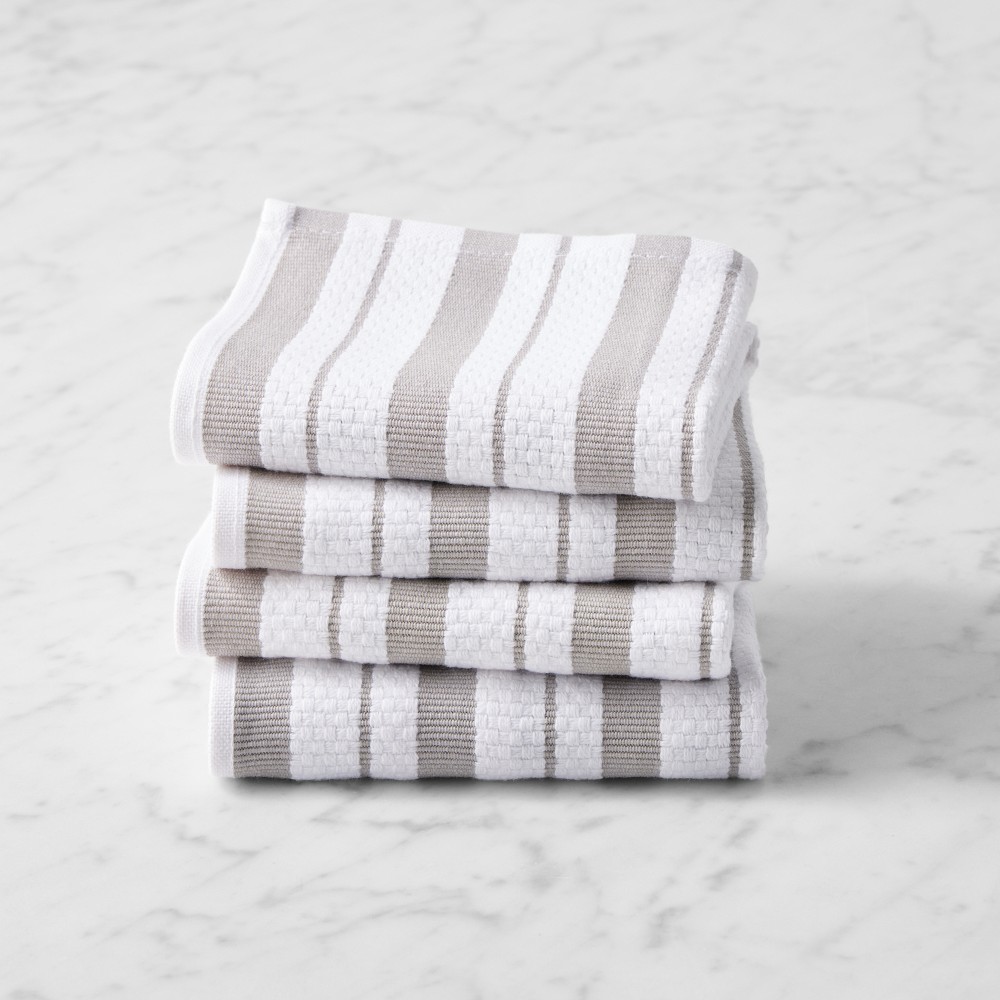 Williams Sonoma Classic Striped Dishcloths - Set of 4, Drizzle Grey