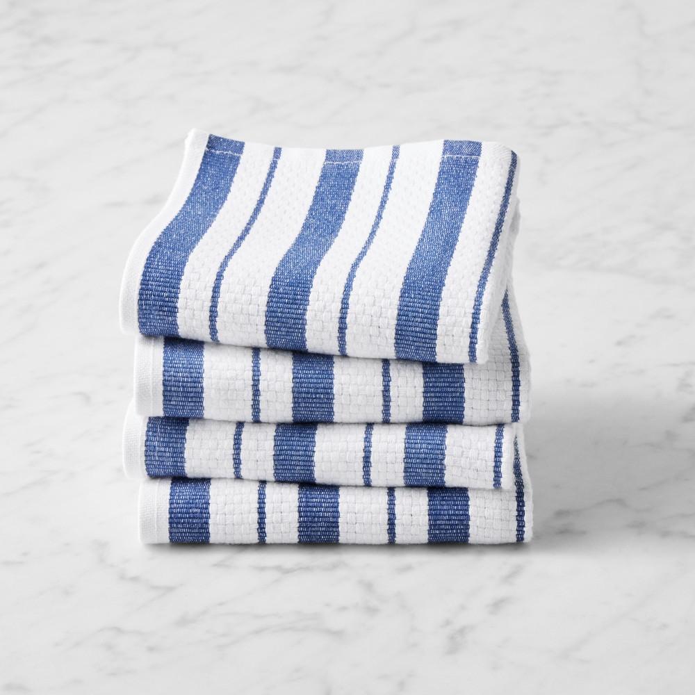 Williams Sonoma Classic Striped Dishcloths - Set of 4, Bright Blue
