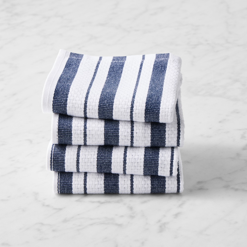 Williams Sonoma Classic Striped Dishcloths - Set of 4, Navy Blue
