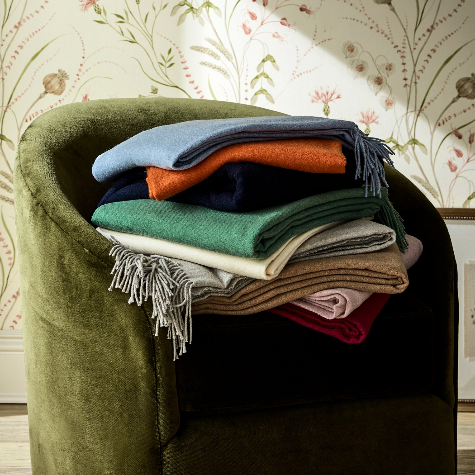 European Solid Cashmere Throw, Orange Sansujyuku sansujyuku.com
