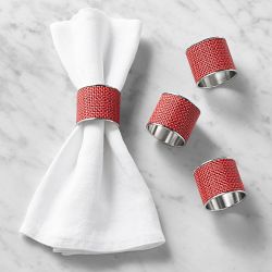 Chilewich Mini Basketweave Napkin Rings, Set of 4, Scarlet