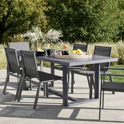Santa Barbara Slate Outdoor Metal Dining Table (84"-124") &amp; Dining Chairs