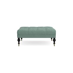 OPEN BOX:Fairfax Large Square Ottoman, Turned Leg, Tufted Signature Velvet Ocean Blue