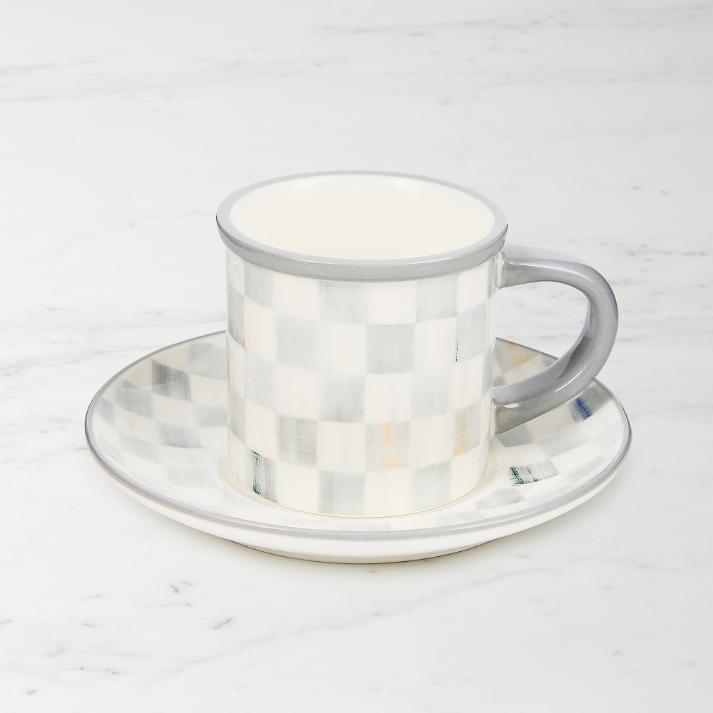 MacKenzie-Childs Sterling Check Espresso Cup & Saucers, Set of 2 - Set of 2