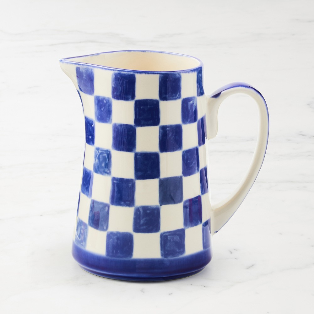 MacKenzie-Childs Stoneware Check Pitcher - Indigo