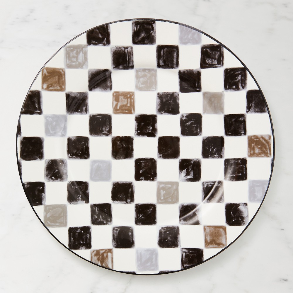MacKenzie-Childs Stoneware Check Round Platter - Black