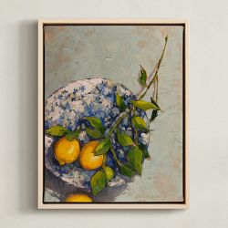 Minted, Wendy Keller, Fruit on a Plate 3, Framed Canvas, 11x14, Natural Wood Frame