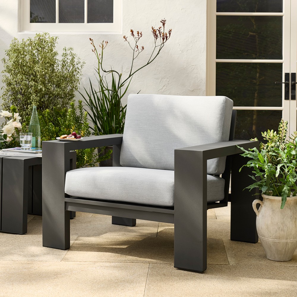 Larnaca Outdoor Slate Grey Metal Club Chair by Williams Sonoma Home