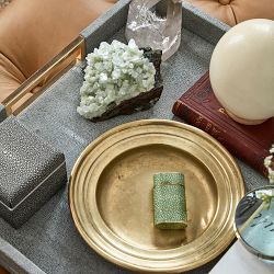 Faux Shagreen &amp; Brass Ottoman Tray, Rectangle