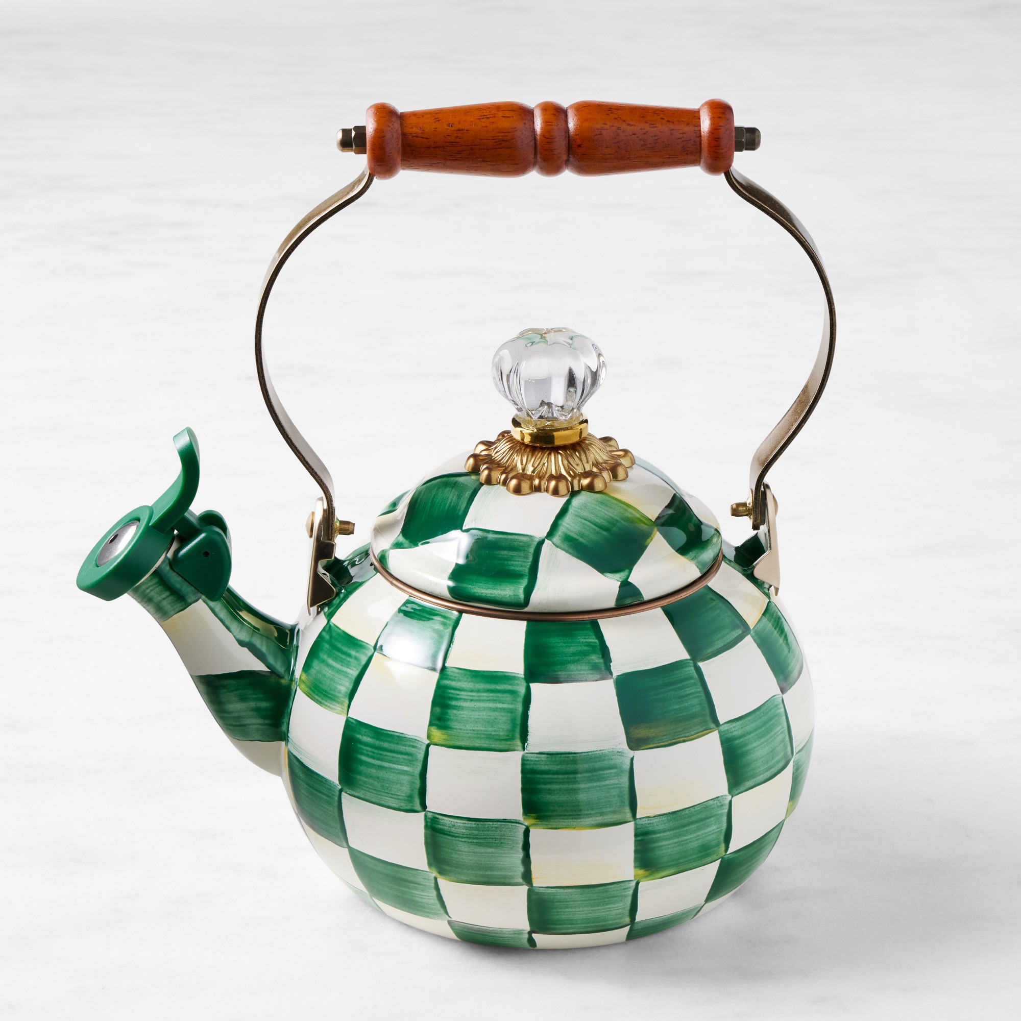 MacKenzie-Childs Emerald Check Whistling Tea Kettle, 2-Qt. Simolary simolary.com