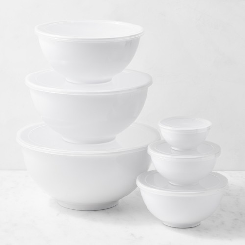 Melamine Mixing Bowls with Lid, Set of 6, White