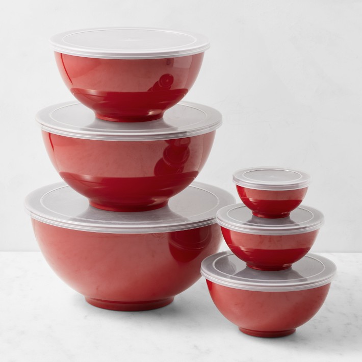 Melamine Mixing Bowls with Lid, Set of 6, Red