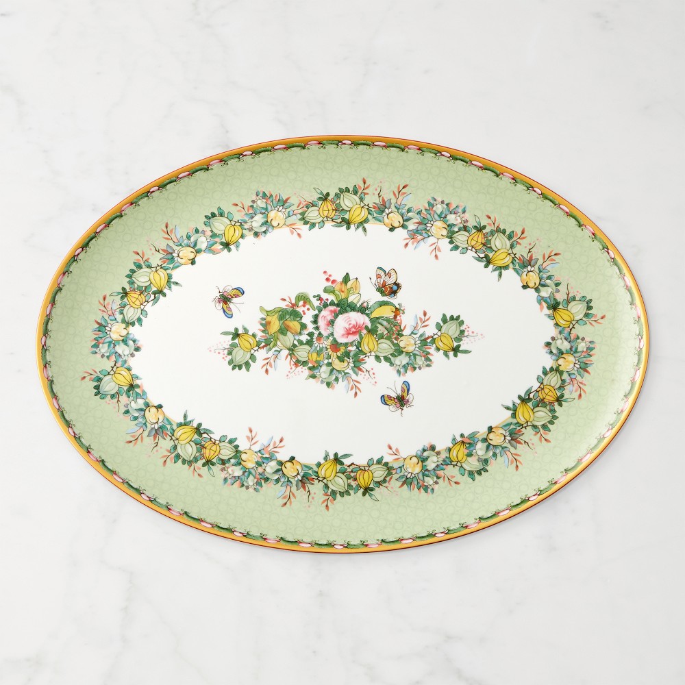 Famille Rose Oval Platter - Green Leaves