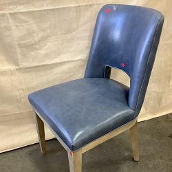 OPEN BOX: Saratoga Dining Curved Back Side Chair, Italian Distressed Leather, Smokey Blue