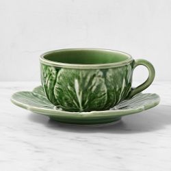 Bordallo Pinheiro Cabbage Cups & Saucers, Set of 4, Green