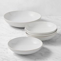 Cyprus Reactive Glaze Pasta Bowl Set with Serving Bowl, White