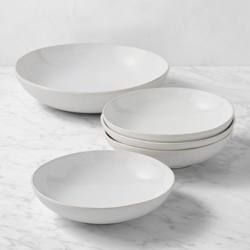 Cyprus Reactive Glaze Pasta Bowl Set with Serving Bowl, White