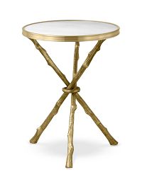 Faux Bois Accent Table with Marble Top (16.5")