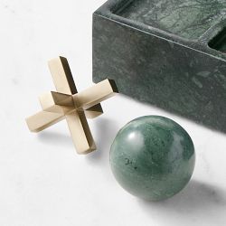 Tic Tac Toe, Green Marble &amp; Antique Brass