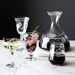 Vintage Etched Stemless Wine Glasses