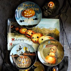 Vintage Halloween Mixed Salad Plates, Set of 4