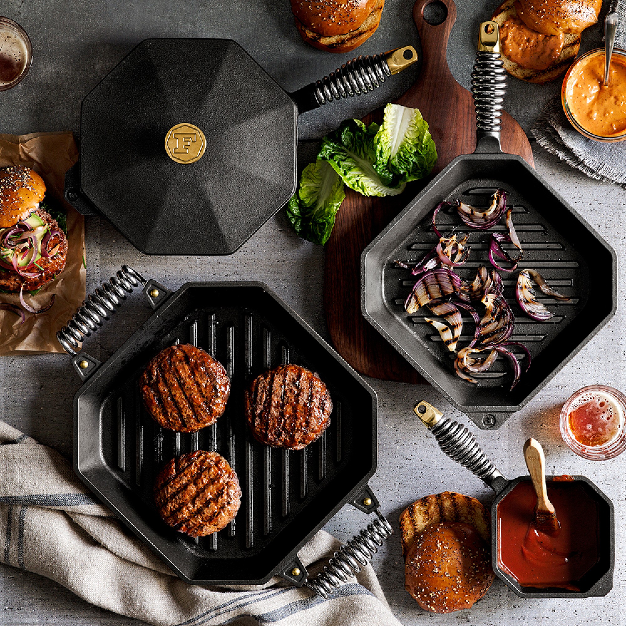 FINEX Seasoned Cast Iron Skillet 4-Piece Fry Pan Set with Lids Sansujyuku sansujyuku.com