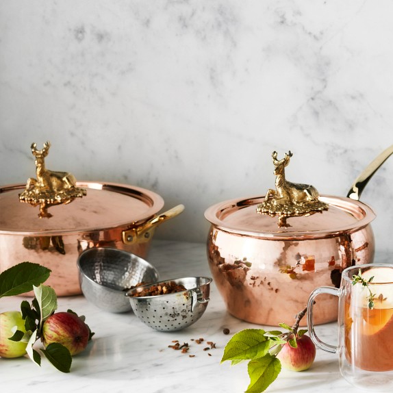 Ruffoni Historia Hammered Copper Saucepan with Stag Knob - 3-Qt