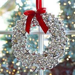 Silver Jingle Bell Faux Wreath, 16"