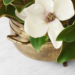 Faux Magnolia Arrangement in Brass Bowl
